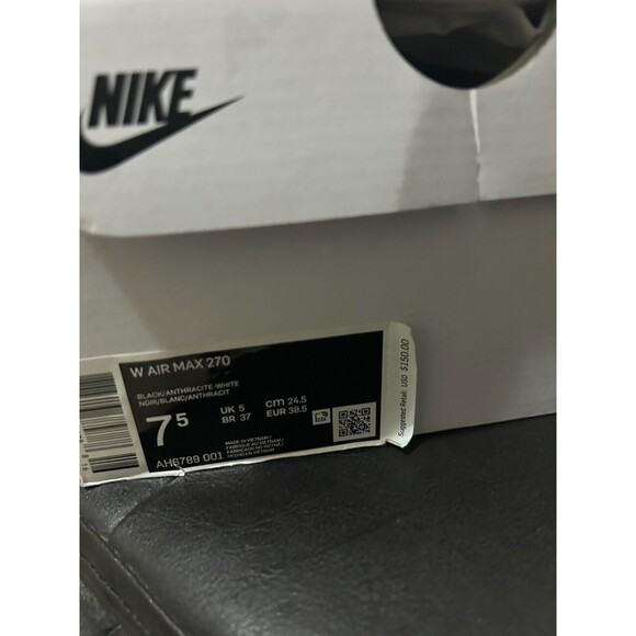 Size 7.5 - Nike Air Max 270 Black/Anthracite White-Great Condition, Includes Box - Picture 7 of 8
